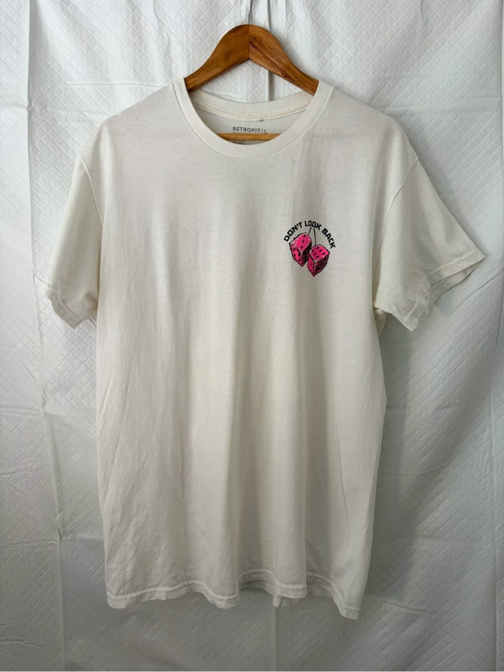 Retrofit Cream Short Sleeve Tee with Pink Dice Graphic